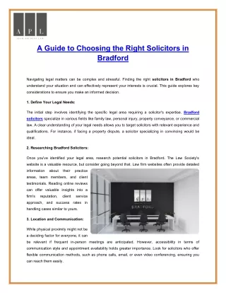 A Guide to Choosing the Right Solicitors in Bradford