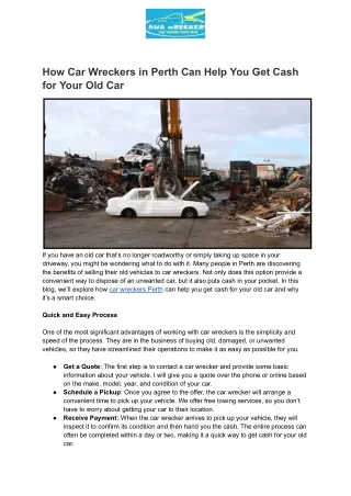 How Car Wreckers in Perth Can Help You Get Cash for Your Old Car