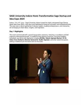 STARTUP Conclave in Indore at SAGE University Indore, MP India