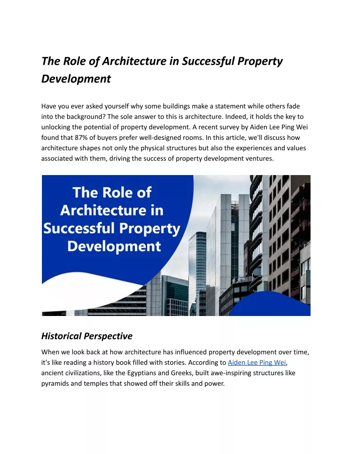 the role of architecture in successful property