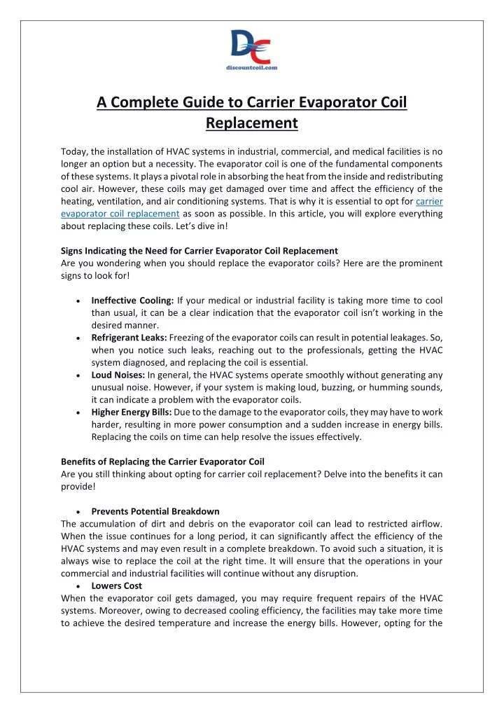 a complete guide to carrier evaporator coil