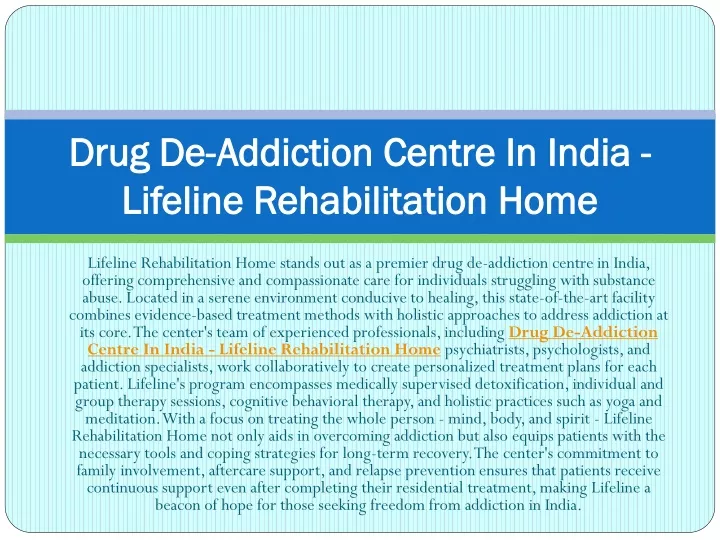 drug de addiction centre in india lifeline rehabilitation home