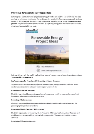 Innovative Renewable Energy Project Ideas