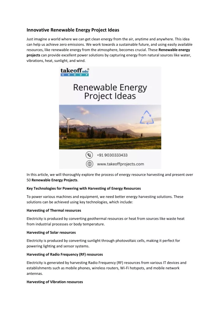 innovative renewable energy project ideas