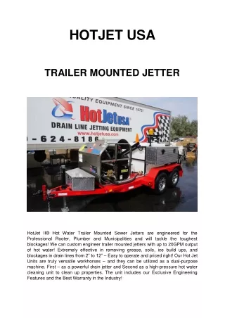 Trailer Jetters: Essential Equipment for Efficient Sewer Cleaning