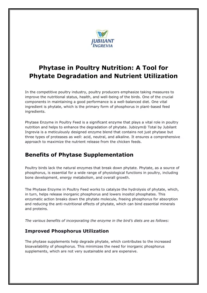 phytase in poultry nutrition a tool for phytate