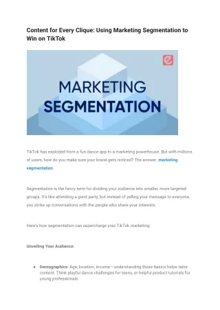 Content for Every Clique_ Using Marketing Segmentation to Win on TikTok