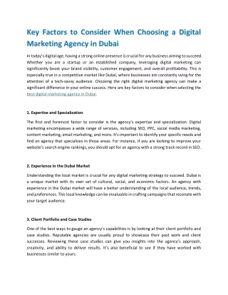 Key Factors to Consider When Choosing a Digital Marketing Agency in Dubai