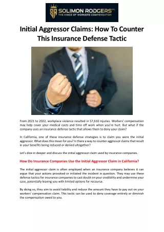 Initial Aggressor Claims: How To Counter This Insurance Defense Tactic