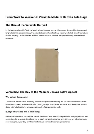 From Work to Weekend Versatile Medium Canvas Tote Bags