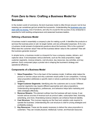 from zero to hero crafting a business model
