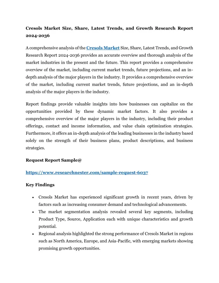 cresols market size share latest trends