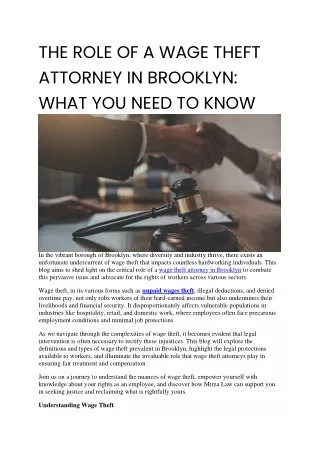 The Role Of A Wage Theft Attorney In Brooklyn