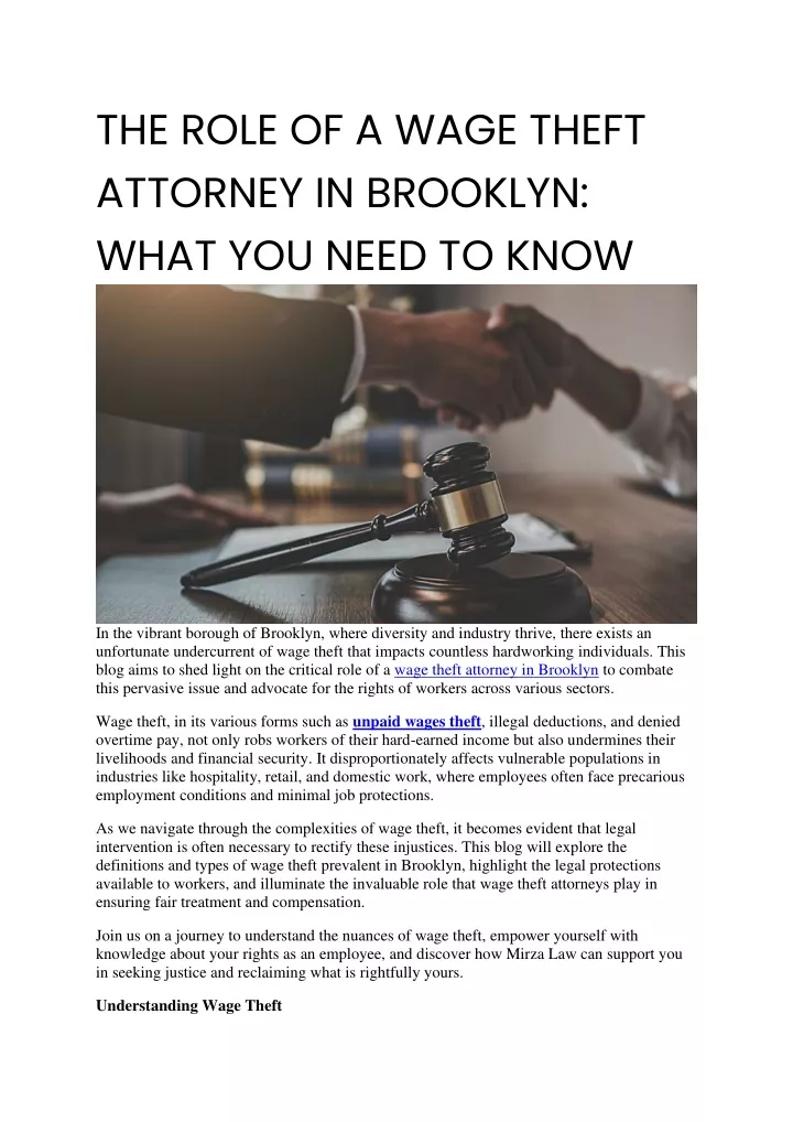 the role of a wage theft attorney in brooklyn