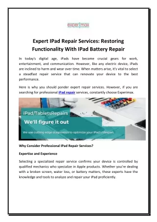 Expert iPad Repair Services: Restoring Functionality With iPad Battery Repair