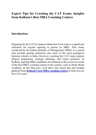 Expert Tips for Cracking the CAT Exam Insights from Kolkata's Best MBA Coaching Centers