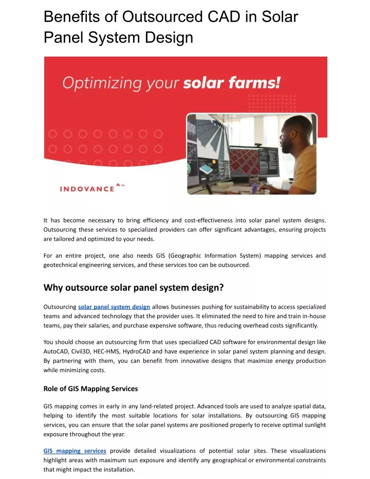 benefits of outsourced cad in solar panel system