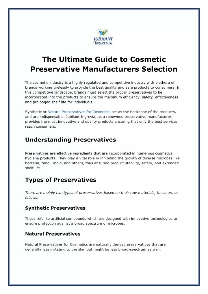 the ultimate guide to cosmetic preservative