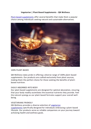 Vegetarian - Plant Based Supplements - QN Wellness