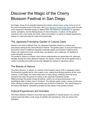 Discover the Magic of the Cherry Blossom Festival in San Diego
