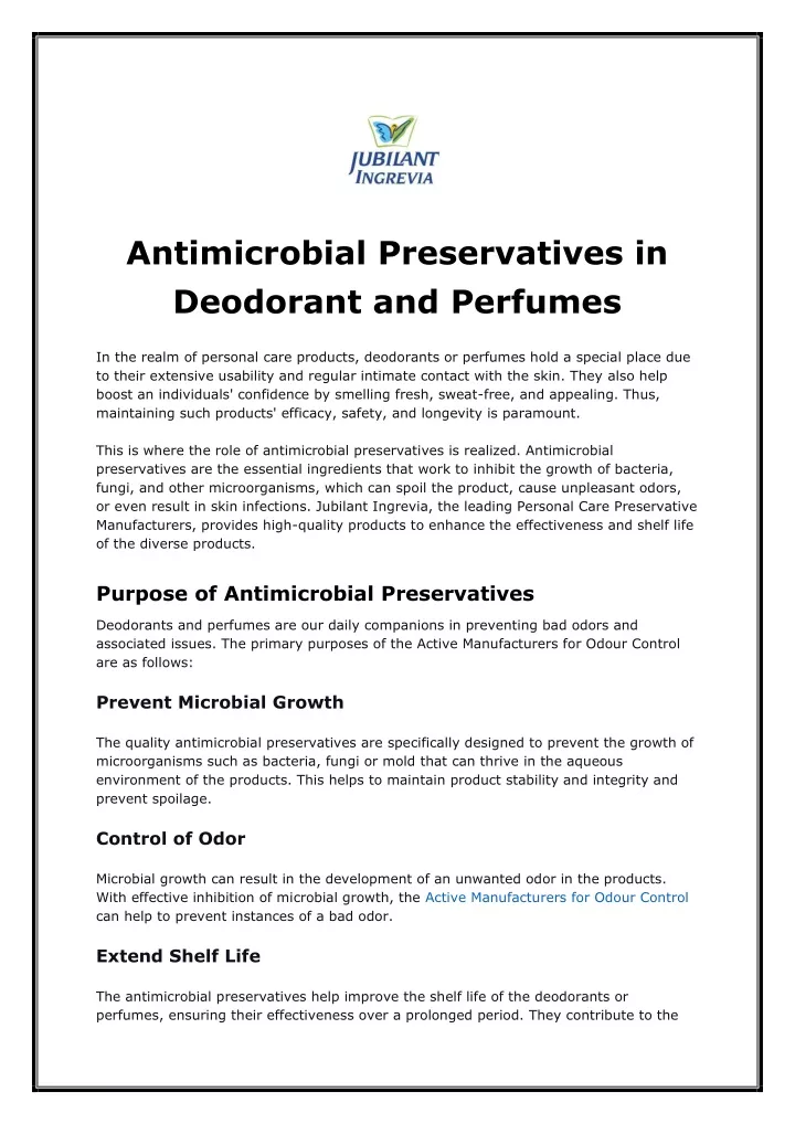 antimicrobial preservatives in deodorant