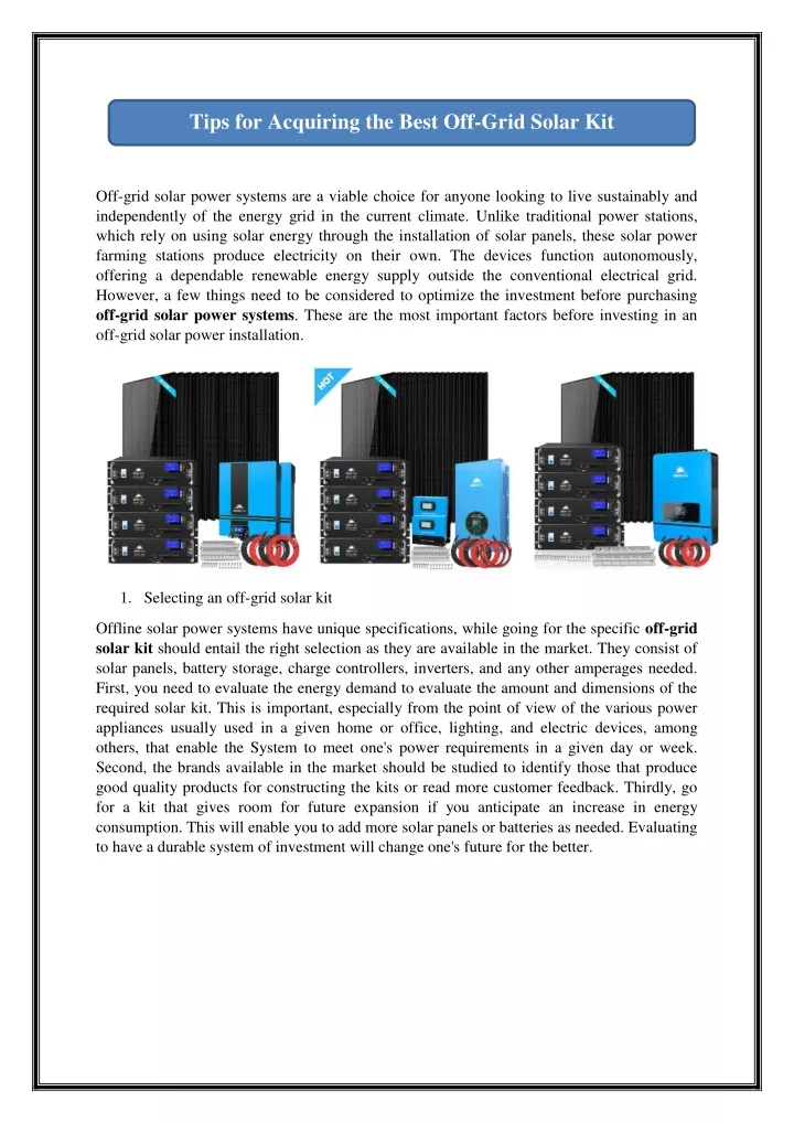 tips for acquiring the best off grid solar kit