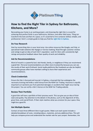 How to find the Right Tiler in Sydney for Bathrooms, Kitchens, and More?