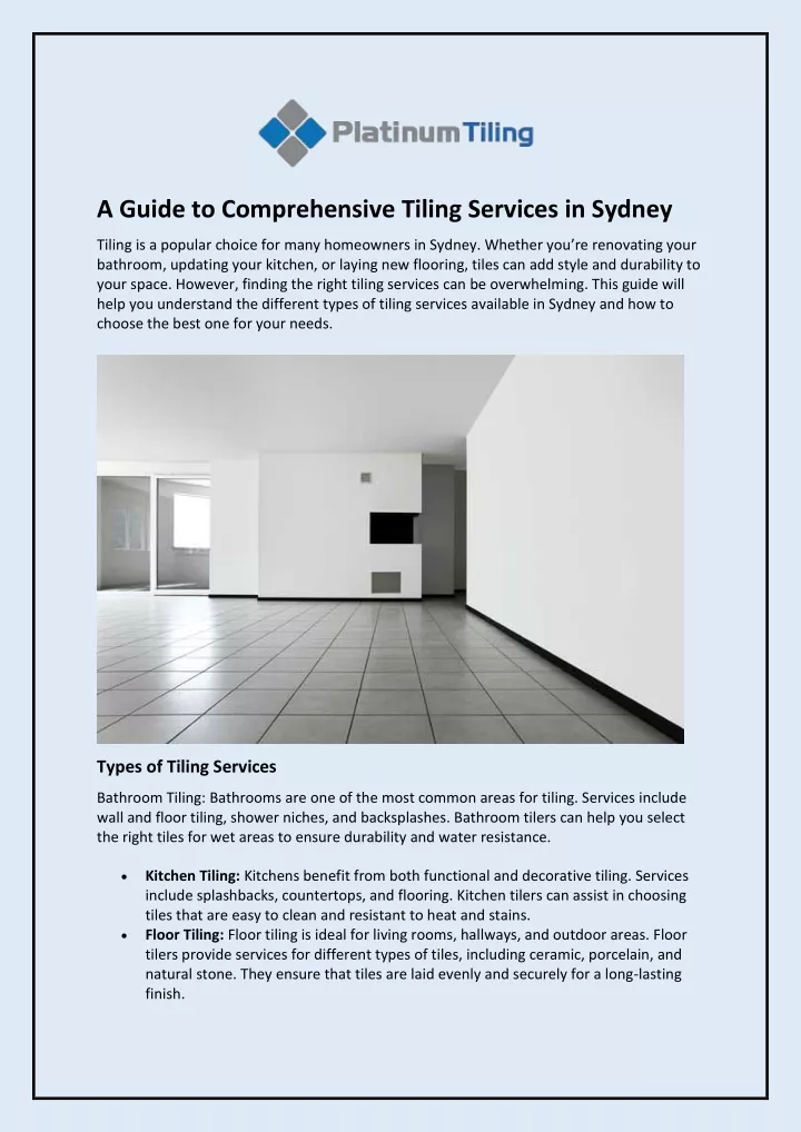 a guide to comprehensive tiling services in sydney