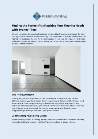 Finding the Perfect Fit: Matching Your Flooring Needs with Sydney Tilers