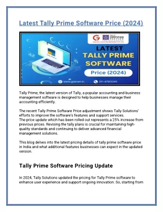 Latest Tally Prime Software Price (2024)