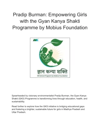 Pradip Burman: Empowering Girls with the Gyan Kanya Shakti Programme