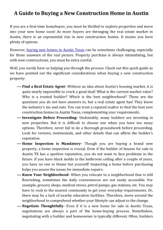 A Guide to Buying a New Construction Home in Austin.Pdf