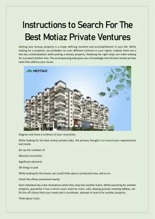 Instructions to Search For The Best Motiaz Private Ventures