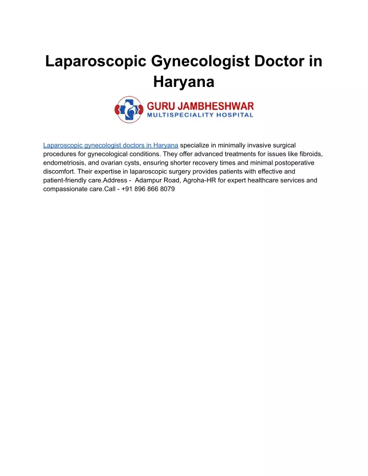 laparoscopic gynecologist doctor in haryana