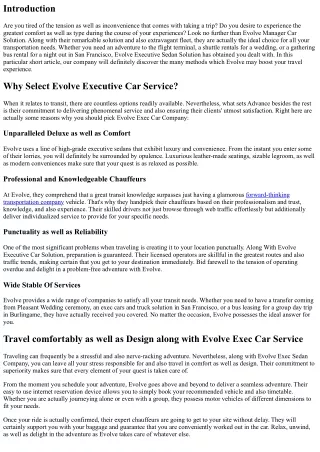 Traveling in Comfort as well as Stylishness with Evolve Executive Sedan Solution