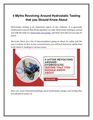 4 Myths Revolving Around Hydrostatic Testing that you Should Know About