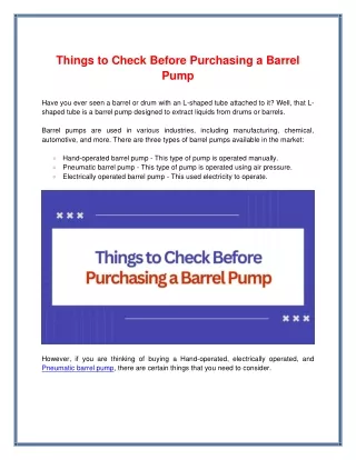 Things to Check Before Purchasing a Barrel Pump