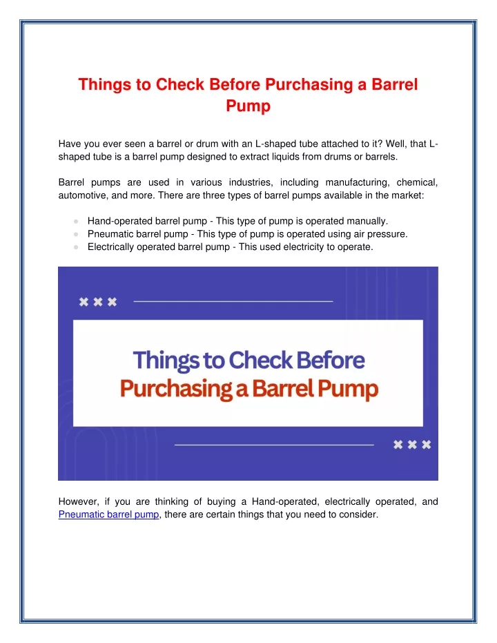 things to check before purchasing a barrel pump