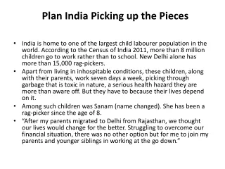 Plan India Picking up the Pieces