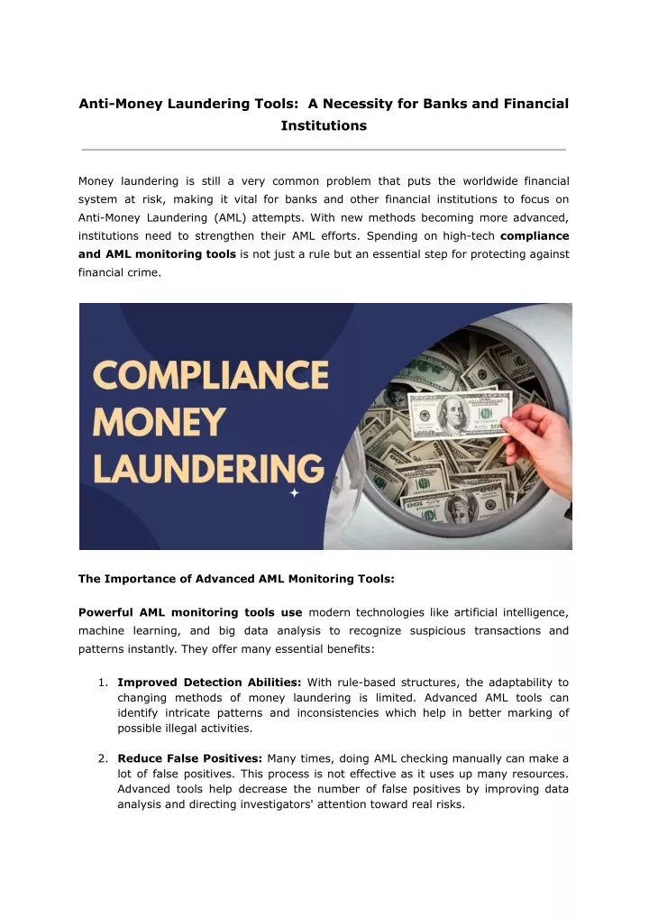 anti money laundering tools a necessity for banks