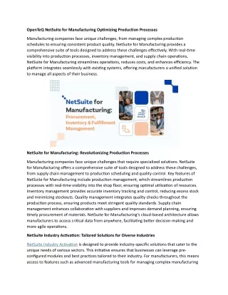 openteq netsuite for manufacturing optimizing