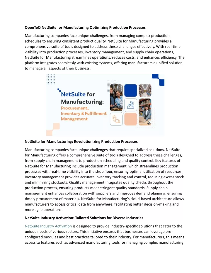 openteq netsuite for manufacturing optimizing