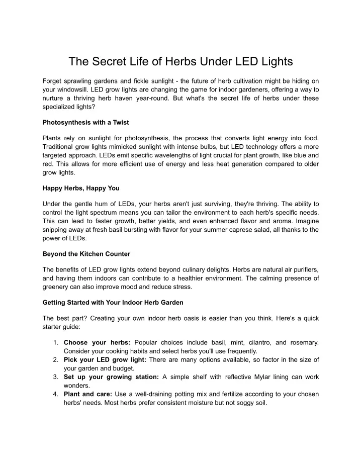 the secret life of herbs under led lights