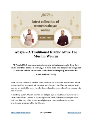 Abaya – Traditional Islamic Attire for Muslim Women
