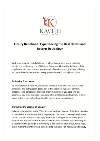 Luxury Redefined Experiencing the Best Hotels and Resorts in Udaipur