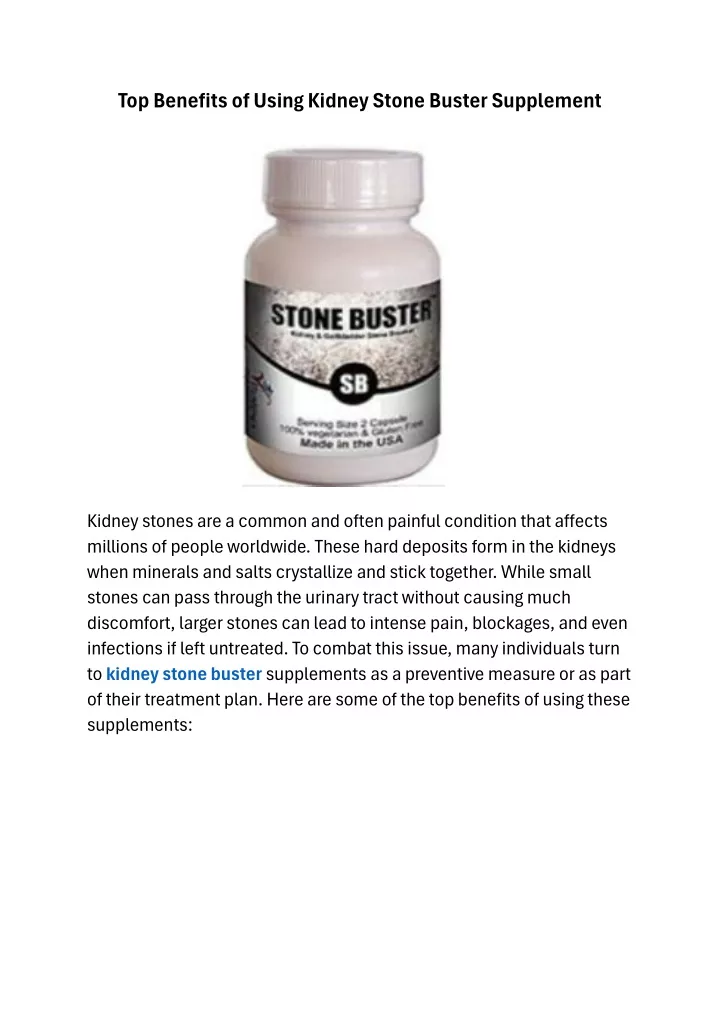 top benefits of using kidney stone buster