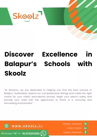 Discover Excellence in Balapur’s Schools with Skoolz