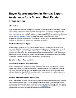 Buyer Representation in Merida_ Expert Assistance for a Smooth Real Estate Transaction