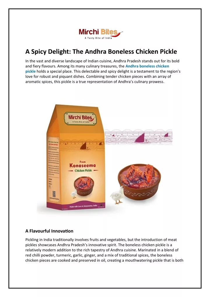 a spicy delight the andhra boneless chicken pickle