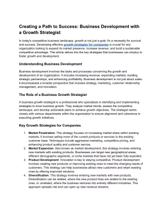 creating a path to success business development